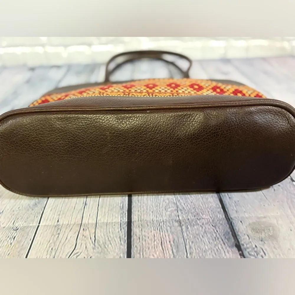 John Heaton Weekender Dark Chocolate Brown Leather Tapestry Boho Shoulder Purse